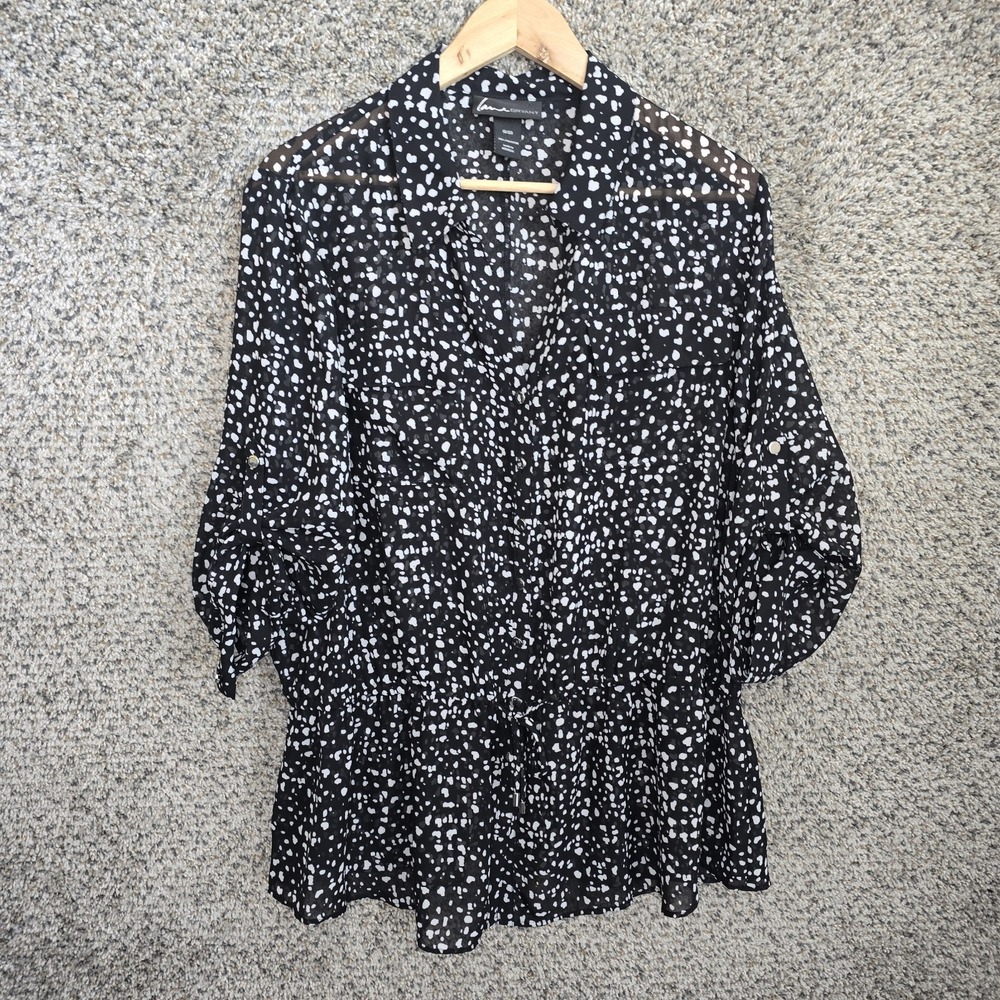 Lane Bryant Top Womens Plus 18/20 Black Sheer Button Up Peplum Blouse‎ Casual